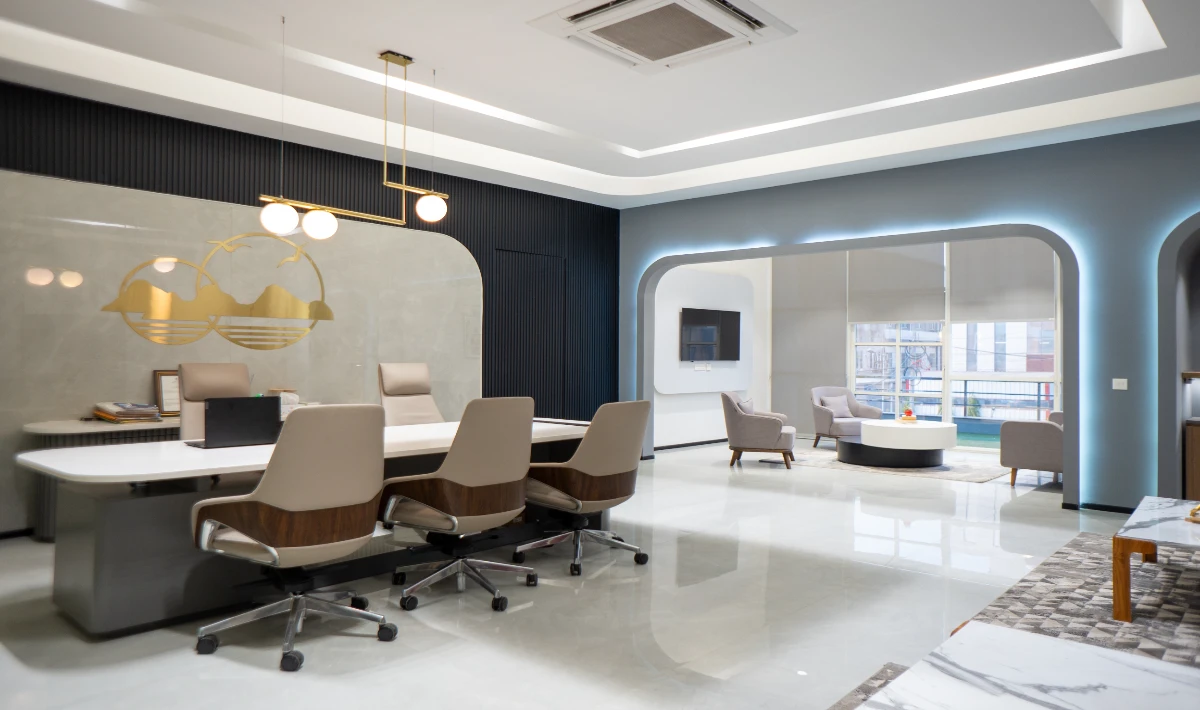 Modern commercial office interior workspace layout for Noida offices